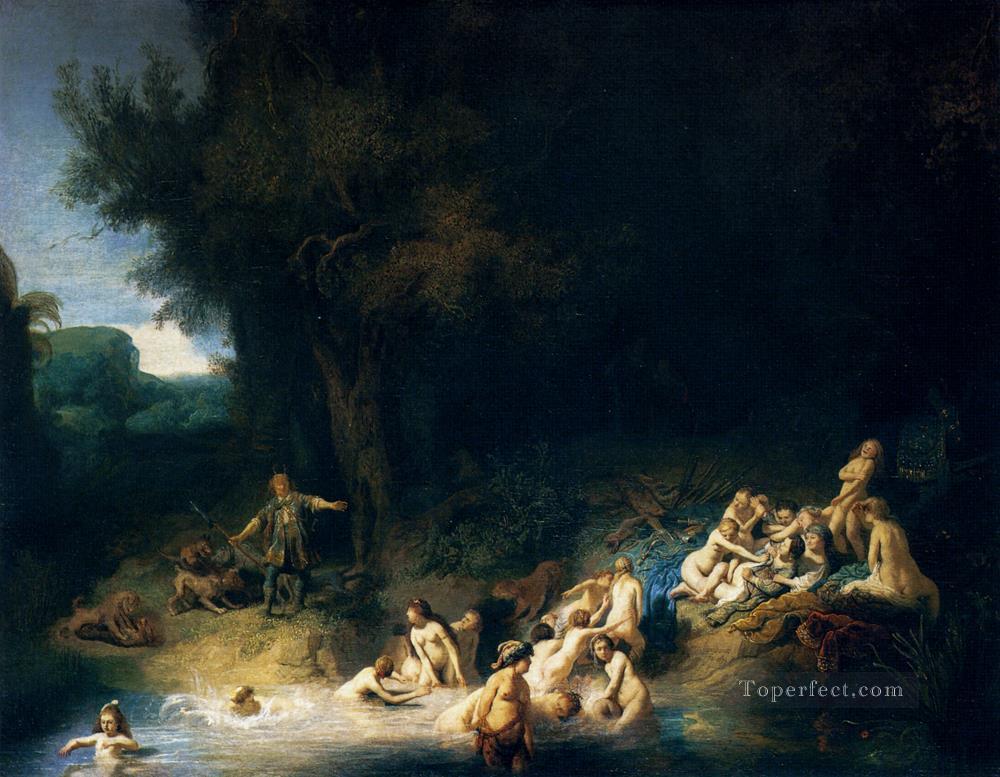 Diana Bathing With The Stories Of Actaeon And Callisto Rembrandt Oil Paintings